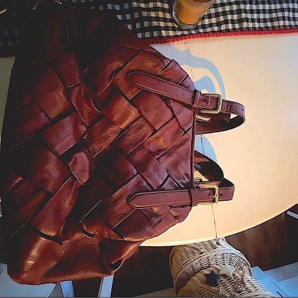 NWOT Cole Haan Burgandy Leather Woven Bag mint Cond. - Picture 5 of 5